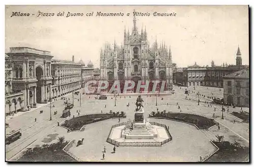 Italie - Italia - Milano - Milan - Piazza del Duoma col Monumento Vittoria Emmanuele Ansichtskarte AK