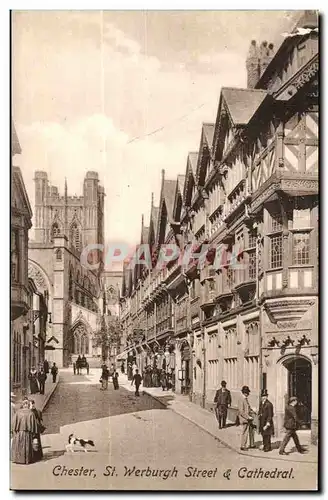 Grande Bretagne Chester St Werburg Street and cathedrale Ansichtskarte AK