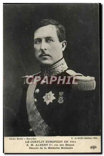 Belgie Belgique Cartes postales Le conflit europeen en 1914 S M Albert 1er roi des Belges Decore de la medaille