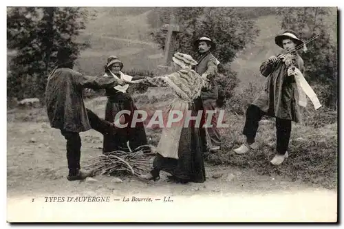 Puy de Dome- Types D&#39Auvergne- La Bourree- danser-violon-instrument-musique -Ansichtskarte AK