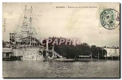 Val d'Oise- Enghien-les-Bains- Vues du Lac et du Jardin des Roses-bateaux-Cartes postales