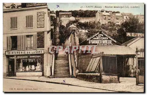 Laon - Escalier Municipal - Teinturerie de la Gare - Mercerie - Garage - Cartes postales