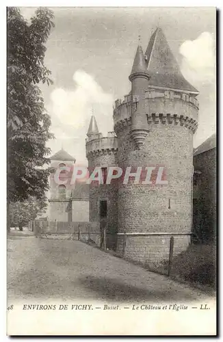 Environs de Vichy CP Busset Le chateau et l&#39eglise