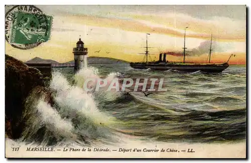 Marseille Cartes postales Le phare de la Desirade Depart d&#39un courrier de Chine (lighthouse)