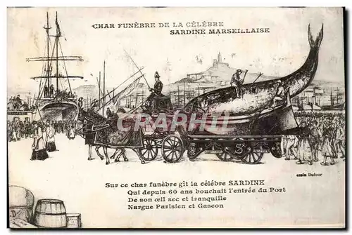 Marseille - Char funebre de la Celebre Sardine Marseilaise - qui depuis 60 ans bouchait l'entree