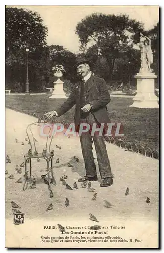 Cartes postales Paris Charmeur d'oiseaux aux Tuileries Louvre Les gamins de Paris ! TOP Folklore Petits Metie