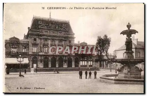 Cartes postales Cherbourg Le theatre et la fontaine Mouchel