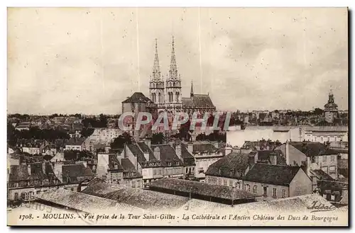 Ansichtskarte AK Moulins Vue prise de la tour Saint Gilles La cathedrale et l&#39ancien chaetau des Ducs de Bourg