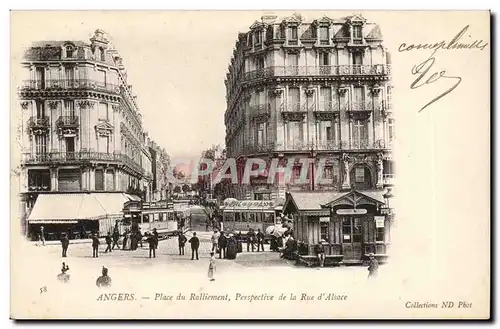 Angers Cartes postales Place du ralliement perspective de la rue d alsace tramways