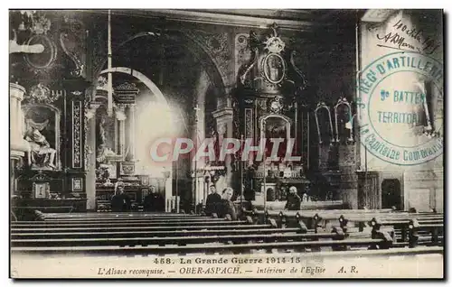 Ober- Aspach- La Grande Guerre- 1914-1915- L&#39Alsace reconquise-Interieur de L&#39Eglsie-Ansichtskarte AK