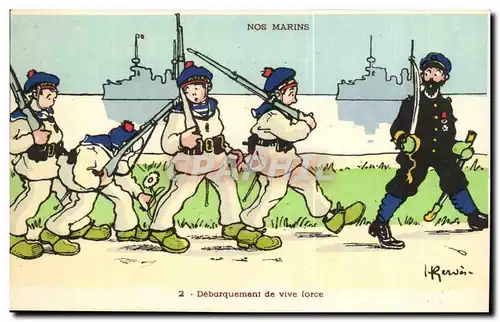 Nos Marins- Debarquement de vive force-fleur-sabre-bateau-Ansichtskarte AK Illustrateur Gervese