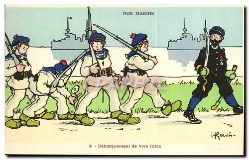 Nos Marins- Debarquement de vive force-fleur-sabre-bateau-Cartes postales Illustrateur Gervese