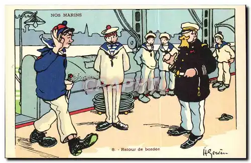 Nos Marins-Retour de bordee--bateau-Cartes postales Illustrateur Gervese