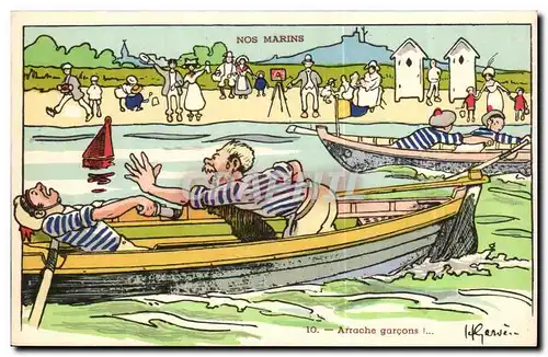 Nos Marins- Arrache garcons--bateau-Cartes postales Illustrateur Gervese