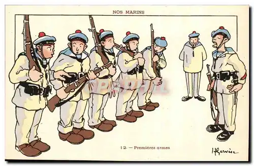 Nos Marins- Premieres armes--bateau-Ansichtskarte AK Illustrateur Gervese