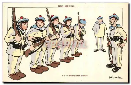 Nos Marins- Premieres armes--bateau-Cartes postales Illustrateur Gervese