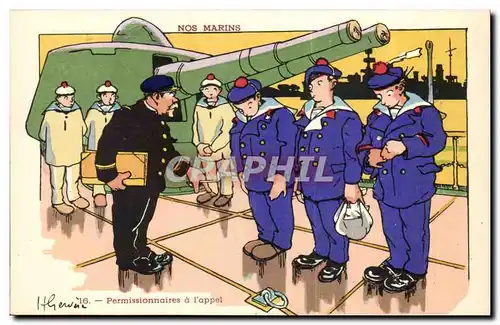 Nos Marins- Permissionnaires a l&#39appel --bateau-Cartes postales Illustrateur Gervese