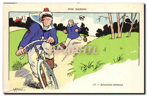 Nos Marins- Attention dessous --bateau-Cartes postales Illustrateur Gervese