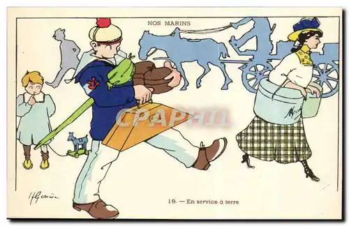Nos Marins- En service a terre-enfant-jouet-cheval --bateau-Cartes postales Illustrateur Gervese