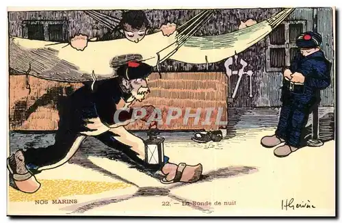 Nos Marins-La Ronde de nuit-lanterne-bateau-Cartes postales Illustrateur Gervese