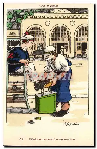 Nos Marins- L&#39Ordonnance au chacun son tour-bateau-Cartes postales Illustrateur Gervese