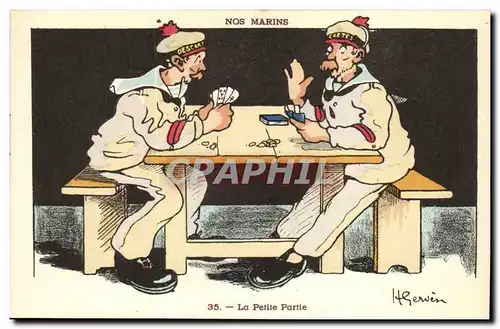 Nos Marins- La Petite Partie-jeu de cartes-bateau-Ansichtskarte AK Illustrateur Gervese