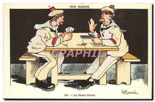 Nos Marins- La Petite Partie-jeu de cartes-bateau-Cartes postales Illustrateur Gervese