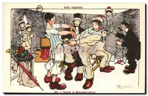 Nos Marins Avant la Representation-bateau-Cartes postales Illustrateur Gervese