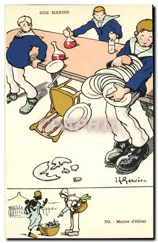 Nos Marins- Maitre d&#39Hotel-bateau-Cartes postales Illustrateur Gervese