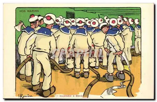 Nos Marins- L&#39Incendie a Bord-Cartes postales Illustrateur Gervese