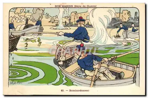 Nos Marins- Bombardement-Cartes postales Illustrateur Gervese