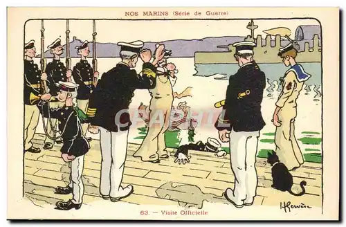 Nos Marins- Serie de Guerre- Visite Officielle-chat-bateau-Ansichtskarte AK Illustrateur Gervese