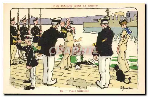 Nos Marins- Serie de Guerre- Visite Officielle-chat-bateau-Cartes postales Illustrateur Gervese