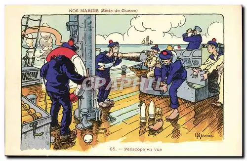 Nos Marins- Serie de Guerre-Periscope en vue-bateau-Cartes postales Illustrateur Gervese