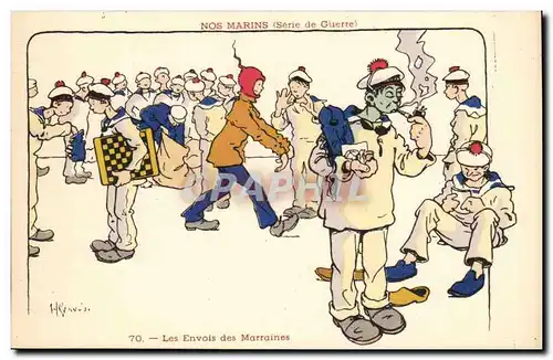 Nos Marins- Serie de Guerre- le Envois des Marraines- pipe-bateau-Cartes postales Illustrateur Gervese