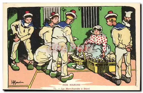 Nos Marins-La Marchande a Bord-bateau-Cartes postales Illustrateur Gervese
