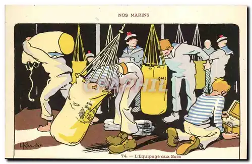 Nos Marins-L&#39Equipqge aux Sacs-bateau-Cartes postales Illustrateur Gervese