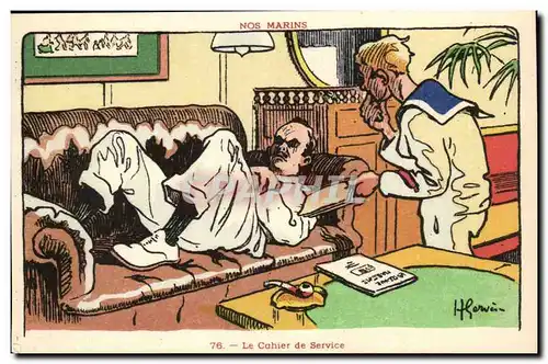 Nos Marins-Le Cahier de Service-bateau-Cartes postales Illustrateur Gervese
