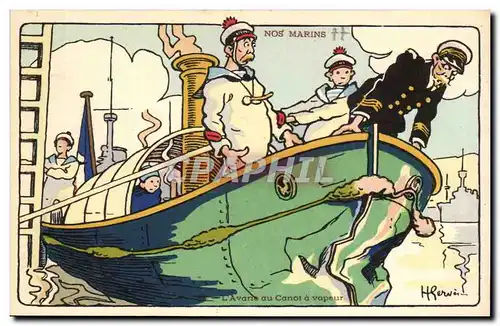 Nos Marins- L&#39Avante au Canot a vapeur-bateau-Cartes postales Illustrateur Gervese