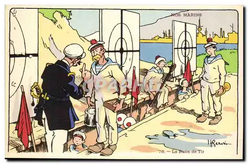 Nos Marins- La Batte de TIr-bateau-Cartes postales Illustrateur Gervese