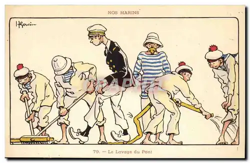 Nos Marins- Le lavage du Pont-bateau-Ansichtskarte AK Illustrateur Gervese