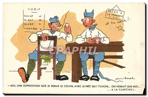 Fantaisie - Fantasy Cartes postales Militaires a la cantine Jean Cheval Illustrateur