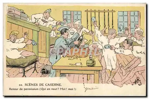 FAntaisie Ansichtskarte AK Scenes de caserne Retour de permission Militaria Illustrateur Humour