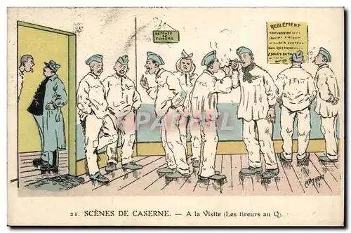 FAntaisie Cartes postales Militaria Scenes de caserne A la visite (les tireurs au Q) Infirmerie Illustrateur Hum