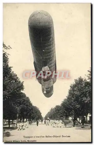 Cartes postales Dirigeable Transport a brais d&#39un ballon Objectif Drachen Zeppelin