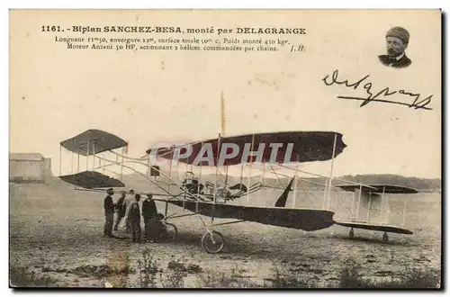 Cartes postales Biplan Sanchez Besa monte par Delagrange Moteur Anzani