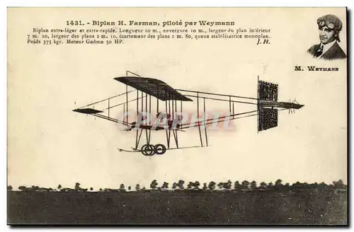 Cartes postales Le biplan Farman pilote par Weymann