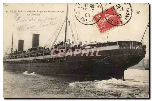 Cartes postales Bateau SS Le Havre Sortie de La Touraine Transatlantique Paquebot French Line