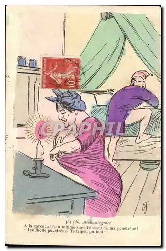 Cartes postales Humour MEchante puce ah la garce al e ta mnme suce l&#39dessou de ma pouetrene !