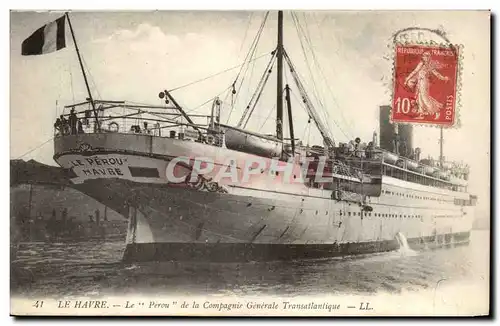 Cartes postales Le Havre Le perou de la Compagne Generale Transatlantique Paquebot